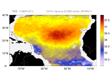 Sea surface salinity, March 14, 2012
