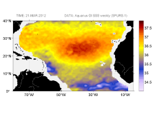 Sea surface salinity, March 21, 2012