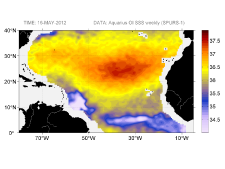 Sea surface salinity, May 16, 2012