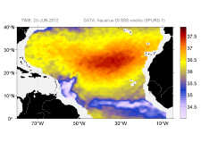 Sea surface salinity, June 20, 2012