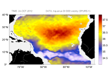 Sea surface salinity, October 24, 2012
