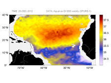 Sea surface salinity, December 26, 2012