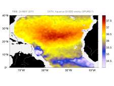 Sea surface salinity, May 24, 2013
