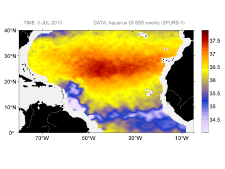 Sea surface salinity, July 5, 2013