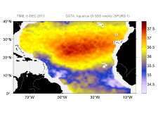 Sea surface salinity, December 6, 2013