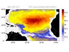 Sea surface salinity, October 4, 2014