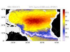 Sea surface salinity, November 8, 2014