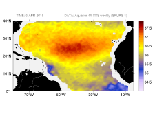 Sea surface salinity, April 5, 2015
