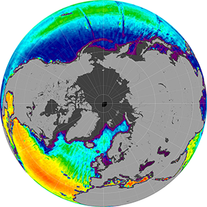 Sea surface salinity in the Northern Hemisphere, April 2012