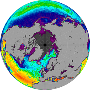 Sea surface salinity in the Northern Hemisphere, August 2011