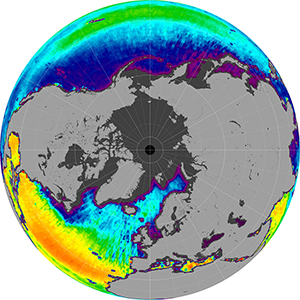 Sea surface salinity in the Northern Hemisphere, February 2013