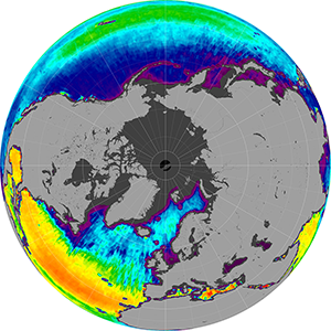 Sea surface salinity in the Northern Hemisphere, January 2013