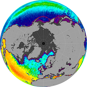 Sea surface salinity in the Northern Hemisphere, March 2015
