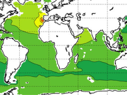Map of annual mean seawater salinity at 1km depth