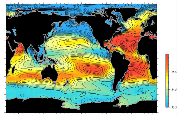 Global map of ocean surface salinity